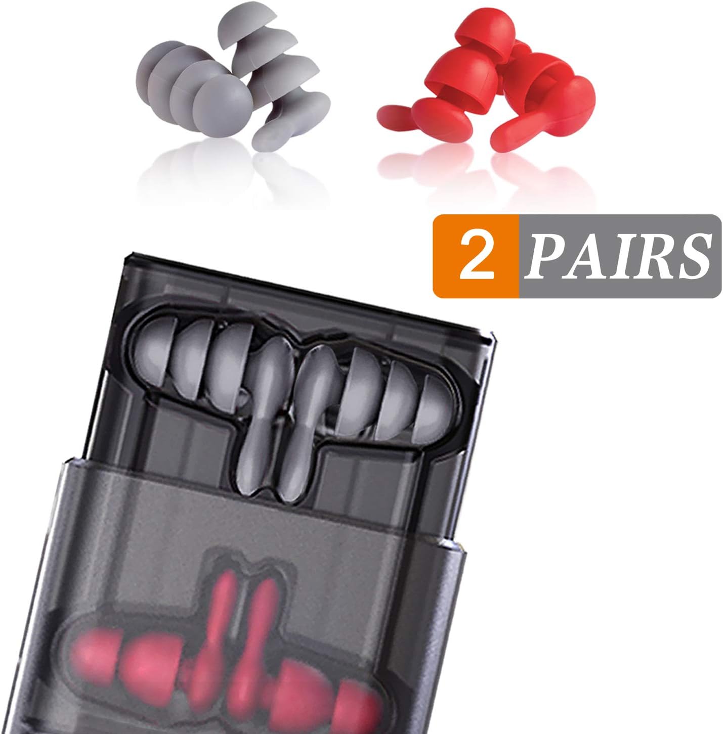 Noise Cancelling Ear Plugs for Sleeping - WUPPA Reusable Silicone Ear Plugs Noise Reduction Earplugs Sound Blocking for Sleeping,Swimming,Shooting,Concerts (Earplugs red and Gray)