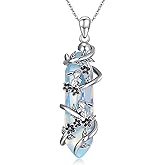 Plesitep 925 Sterling Silver Rabbit Necklace for Women Hexagonal Opal Gemstone Birthstone Pendant for Her Quartz Healing Crystal Reiki Jewelry for Mom Lover