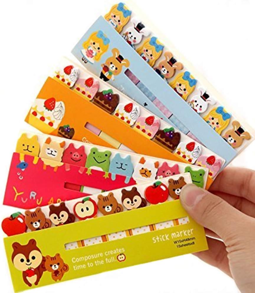 Set of 4 Lovely Cute Cartoon Note Sticky Notes Memo Note Pads Page Flag Markers Bookmarks(4 booklets Each with 8 Pads,15 Sheets Each),Style 2