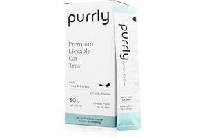 Purrly Lickable Cat Treat Healthy Human-Grade Tuna & Turkey with L-Lysine & Astaxanthin for Immunity (30 Count) Soft Healthy Low Calorie Hydrating Interactive Snack