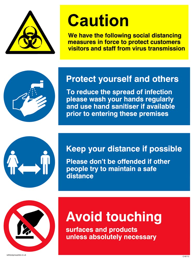 Pack of five - Social distancing measures for retail and business Sign - 150x200mm - A5P