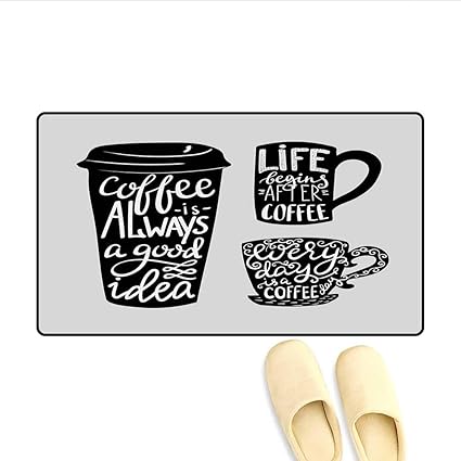 Kinhevao Tapis De Bain Citations Sur Le Cafe Avec Une Tasse A Emporter Tasse Silhouette Potable Addiction Theme Paillasson Exterieur Gris Pale Noir Amazon Fr Cuisine Maison