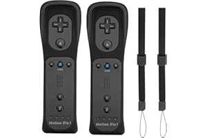 2 Pack FISUPER 2 in 1 Remote Controller with Motion Plus for Wii/Wii U, with Silicon Case and Wrist Strap (Black)