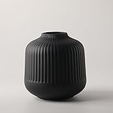Black Ceramic Vase for Flowers, 6 Inch Flower Vases Home Decor, Black Boho Vases for Pampas Grass, Vase for Centerpieces Living Room Table Entryway Shelf