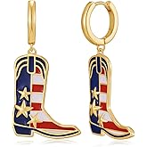 FAUTHENTICUTE 4th Of July Earrings For Women Red White And Blue Clover Heart Stud Earrings Cowgirl Boot Huggie Earrings USA Patriotic Earrings American Independence Day Earrings Gift