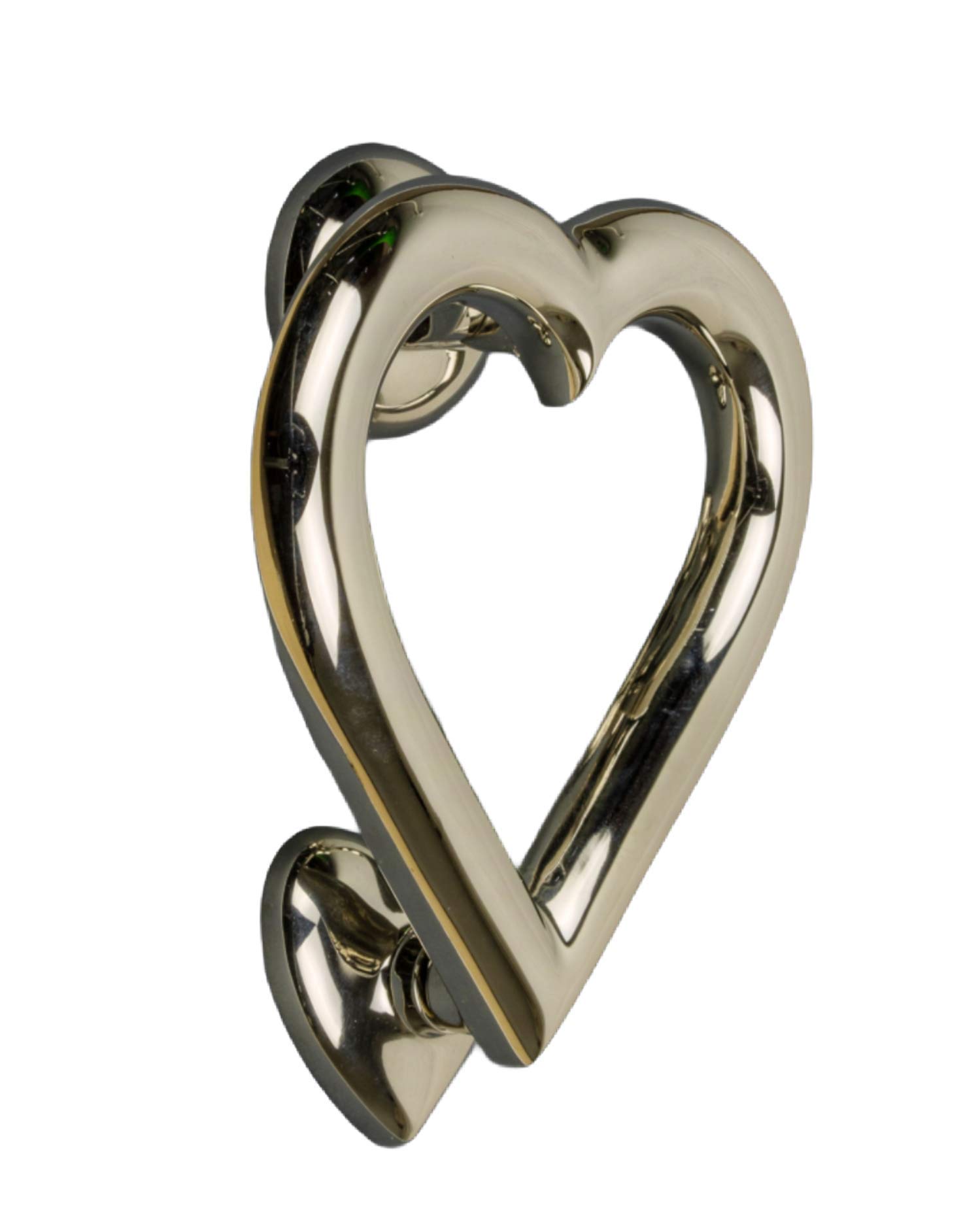Love Heart Door Knocker for Front Door | Polished Solid Brass Knockers with Strike Plate | UPVC | Love Heart Front Door Furniture with a Unique Design (Silver)