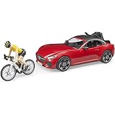 Bruder Toys - Recreational Realistic Roadster Car with Bicycle Rack and Road Bike with Female Cyclist Figure - Car Roof is Removable - Ages 4+