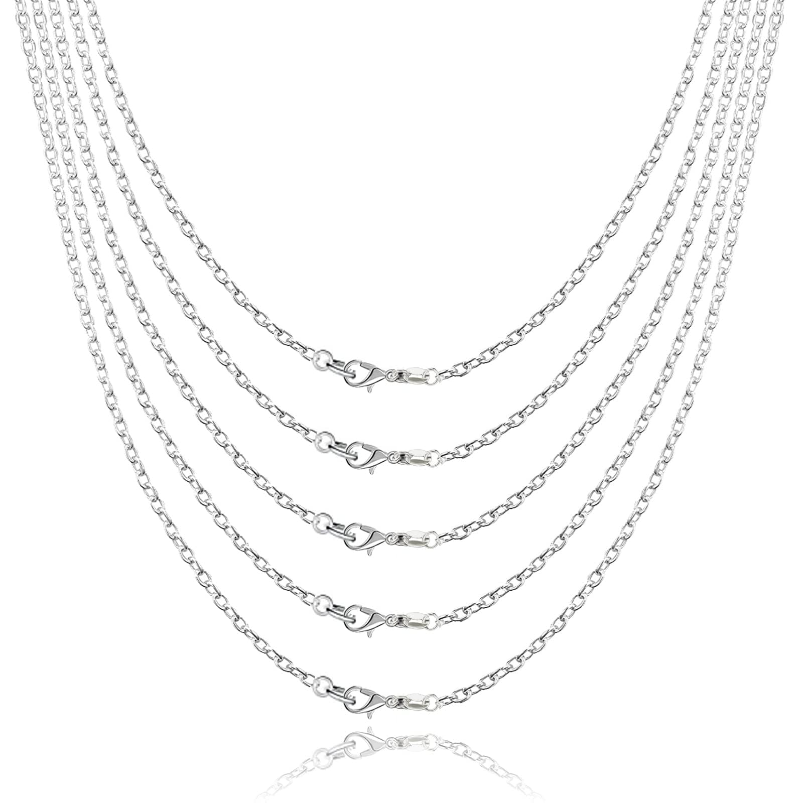 26 Pack Necklace Chains, 925 Silver Engraving Chains with Lobster Clasps for DIY Jewellery Necklace Bracelet Making 45cm /18 inches