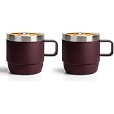 Zenbo 6 oz Espresso/Coffee Mug with Handle, Double Wall Vacuum Insulated 18/8 Stainless Steel Ceramic Lined Cups, Coffee, Tea, Hot & Cold Drinks, No Sweat, Dishwasher Safe（Wild Vine Red-2Pack）