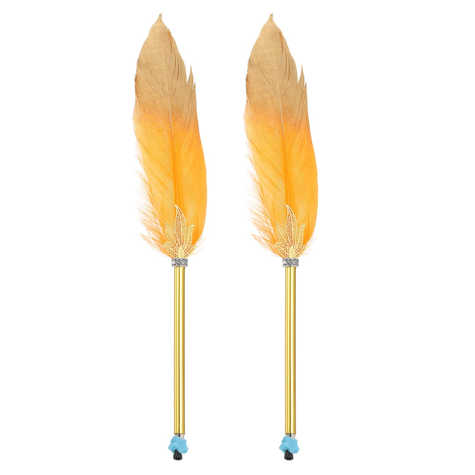 PATIKIL Feather Ballpoint Pen, 2 Pcs 0.5mm Fluffy Vintage Ink Quill Pen Refined Plated Rod Quill Pen for Office Supplies Calligraphy Writing Signature Guest Wedding Gift, Orange