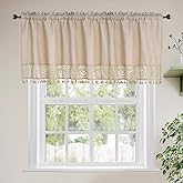 Molaxhome Linen Valances for Windows,Boho Tassel Kitchen Valances for Windows,Country Rustic Window Treatments Tier Curtain f