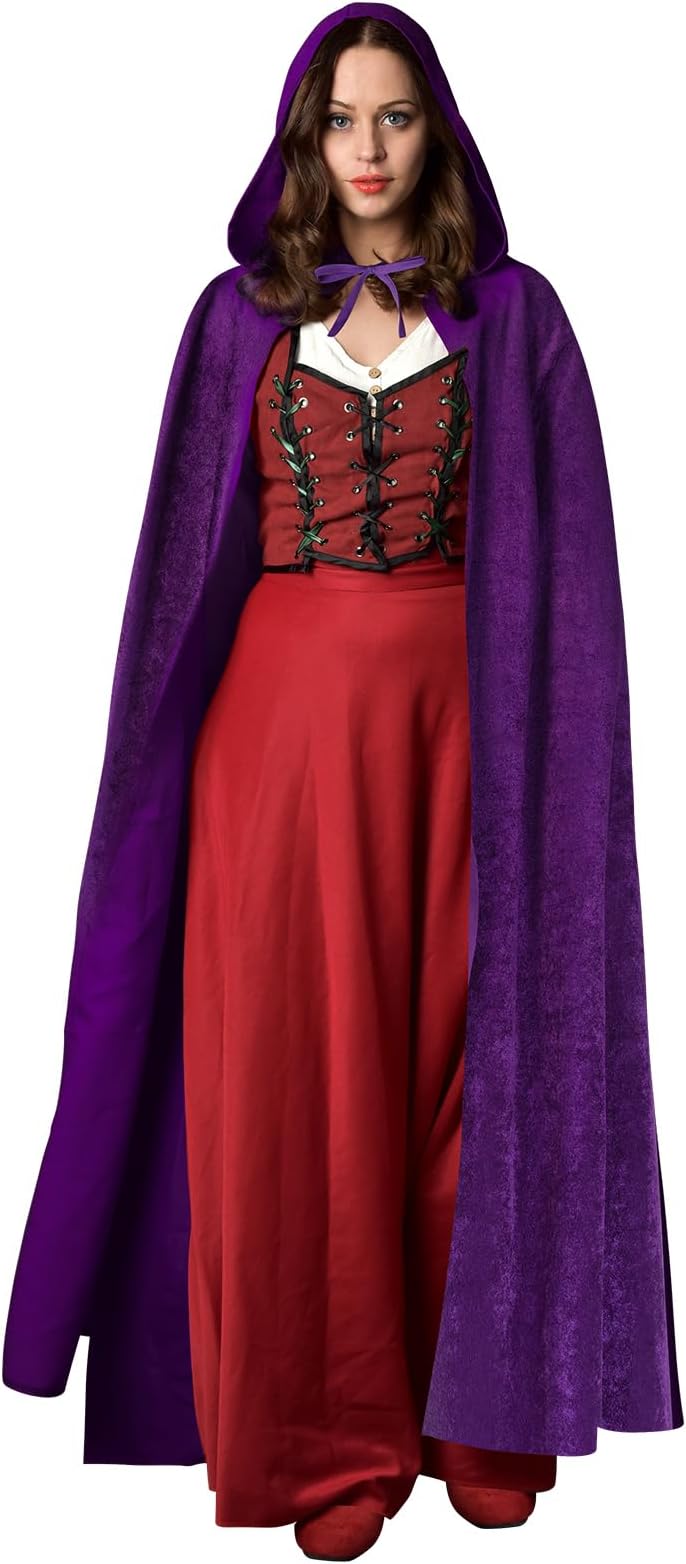 AOOWU Purple Cape Hooded Cape Witch Cosplay Accessory 150cm Halloween
