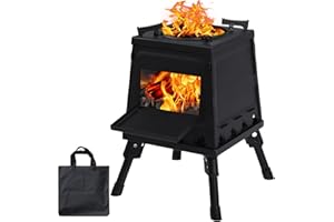Lineslife Wood Burning Camp Stove, Portable Cast Iron Camping Wood Stove, Black Woodstove with Carrying Case for Backpacking Outdoor Cooking