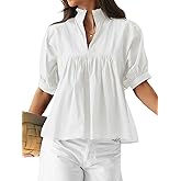 Cicy Bell Womens Puff Sleeve V Neck Blouse Babydoll Peplum Tops Dressy Casual Pleated Loose Fit Shirts