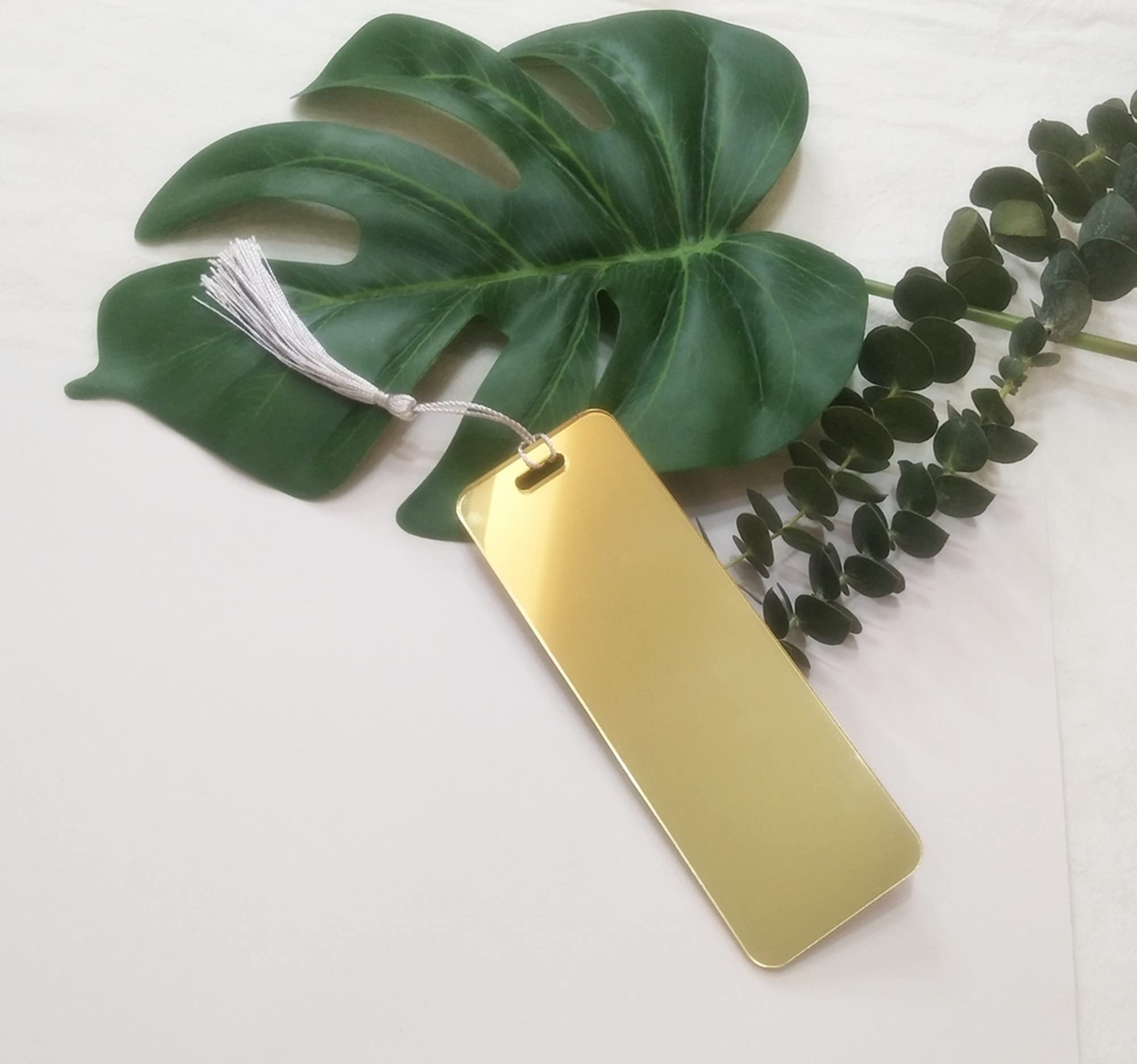 10pcs Mirror Acrylic Bookmark,Acrylic Rectangular Bookmark Banks,Blank Mirrored Acrylic Sheet,Acrylic Blank Bookmark with Tassels for DIY Projects and Present Tags (Gold Mirror)