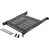 Tecmojo 1U 4-Post Vented Server Rack Mount Shelf,13.8in Deep with Adjustable Depth 13.8-23.6inch,Supports to 242 lbs,Universal Tray for 19 Inch AV/Network Equipment Rack,Black