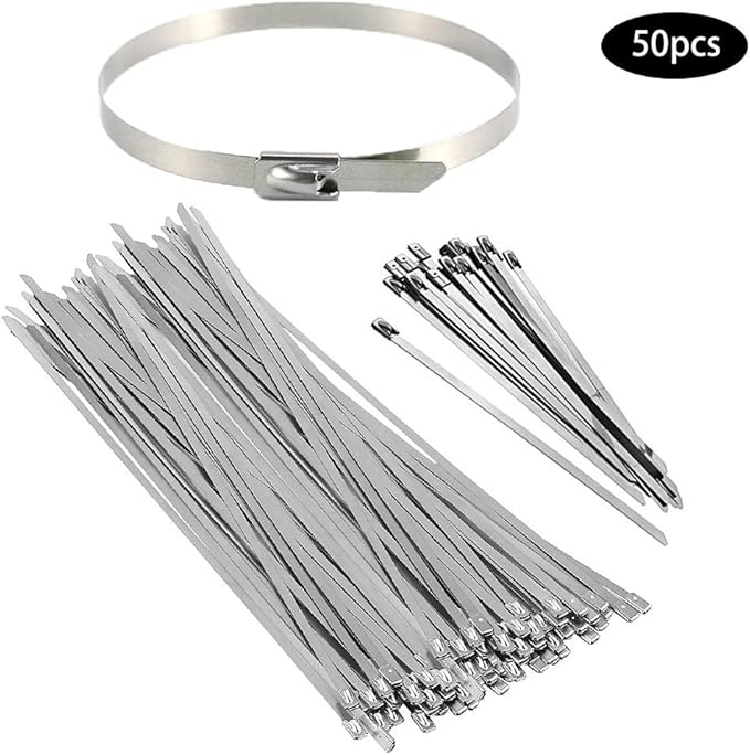 JUNH 50 Pieces Stainless Steel Cable Ties Metal Cable Zip Ties