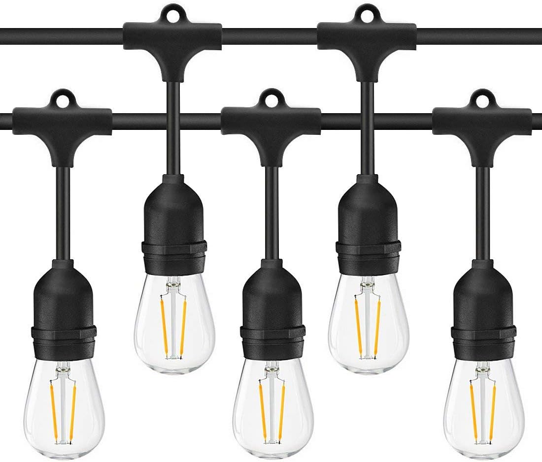 48FT Banord Outdoor String Lights, Commercial Grade Ambience LED Patio Lights with S14 2W Vintage Bulbs, Waterproof Hanging Lights String for Bistro Deck Backyard, E26 Socket - - 