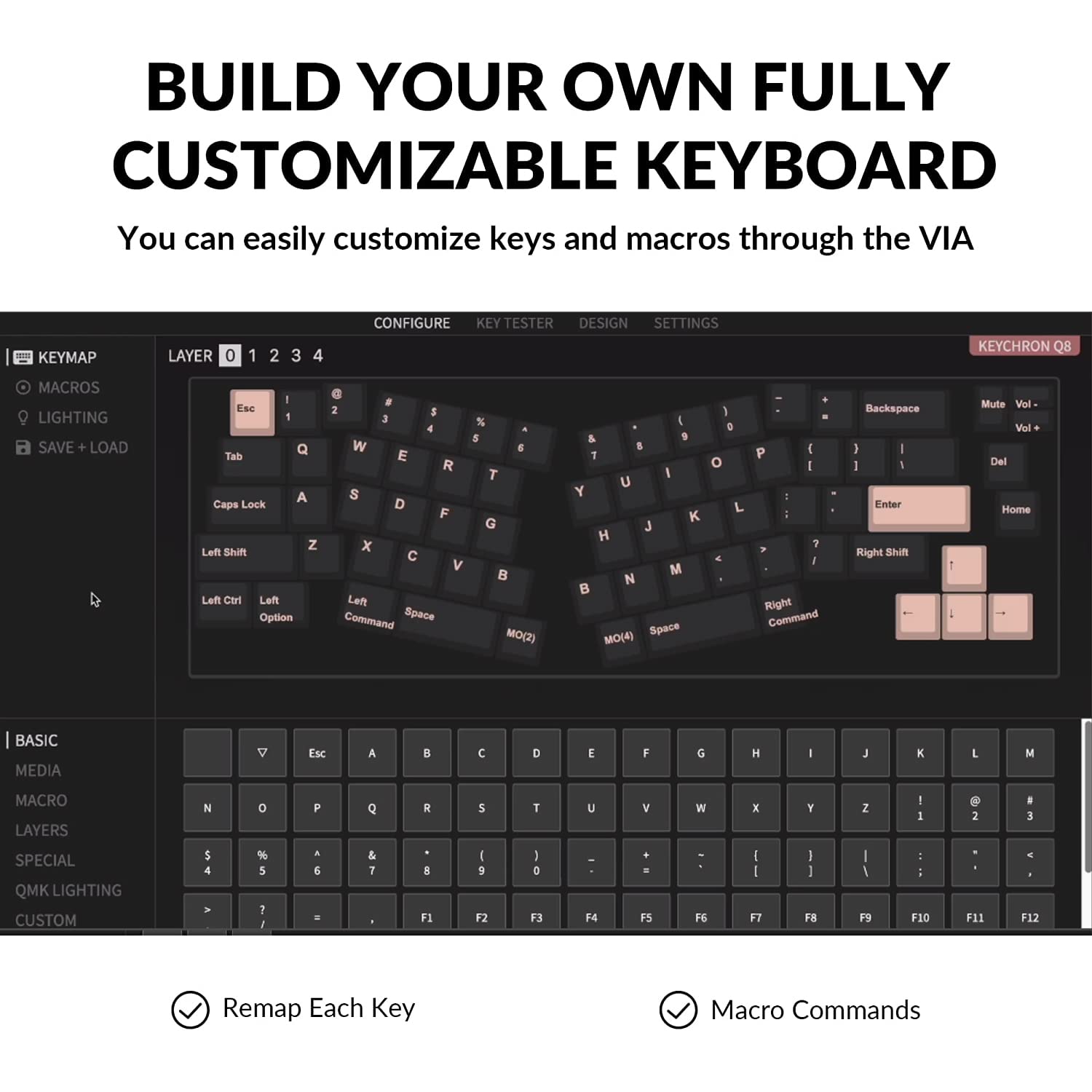 Keychron Q8 Wired Custom Mechanical Keyboard Knob Version, 65% Alice Layout QMK/VIA Programmable with Hot-swappable Gateron G Pro Red Switch Double Gasket Compatible with Mac Windows Linux (Black)