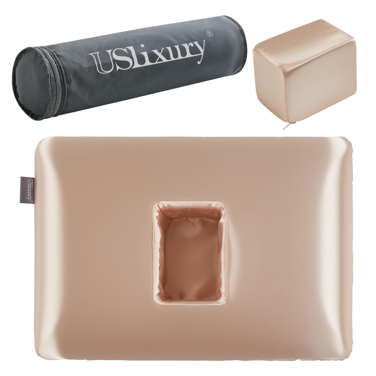 Photo 1 of USlixury Piercing Pillow - Ear Piercing Pillow with Foam Plug, 4''H Mini Donut Plilow with 4.7x3.2 Off Center Ear Hole, CertiPUR-US Memory Foam Hole Plilow for Side Sleeper, Satin Cover, Champagne