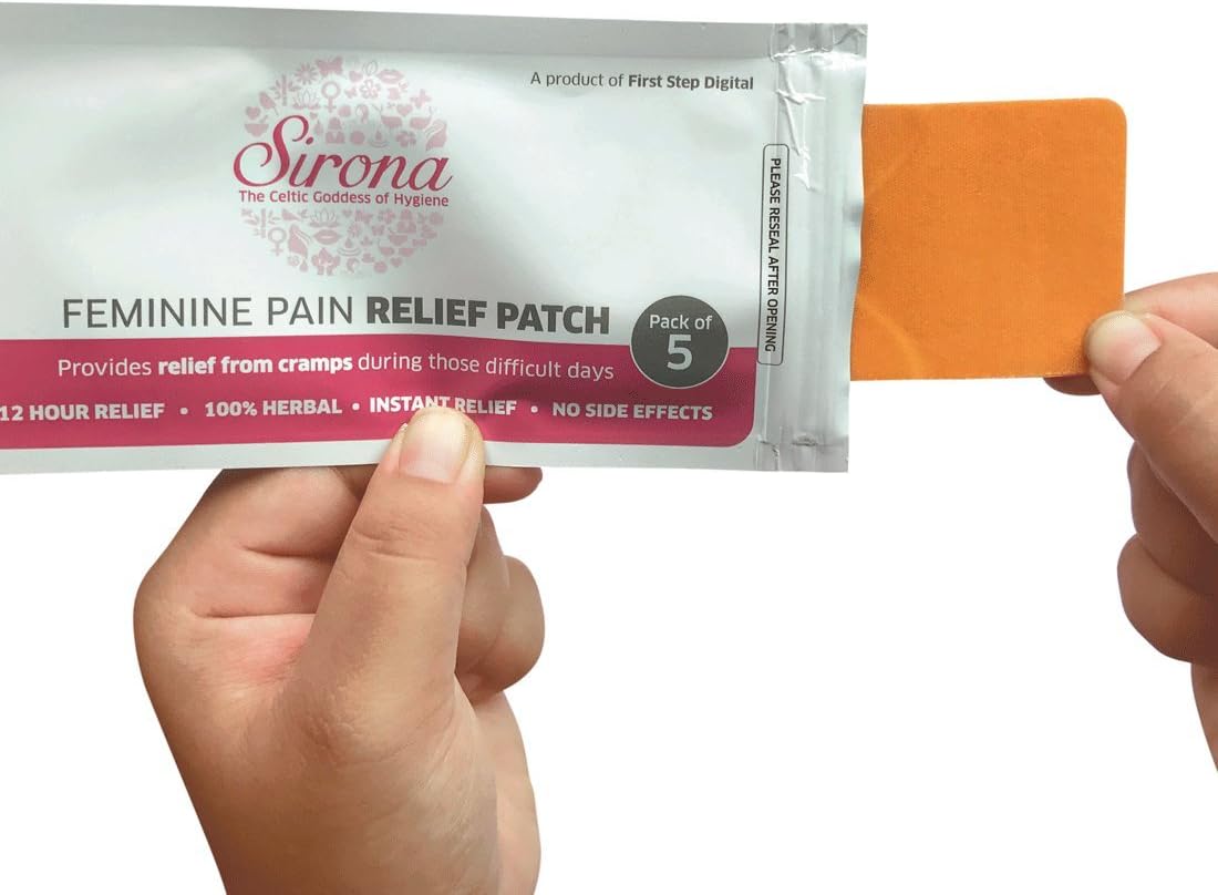Sirona Herbal Pain Relief Patches - Pack of 5 | Instant Relief from Menstrual Cramps, Lower Abdomen, Back | Cool Patches with No Chemical Actives, No Side Effects: Health & Personal Care