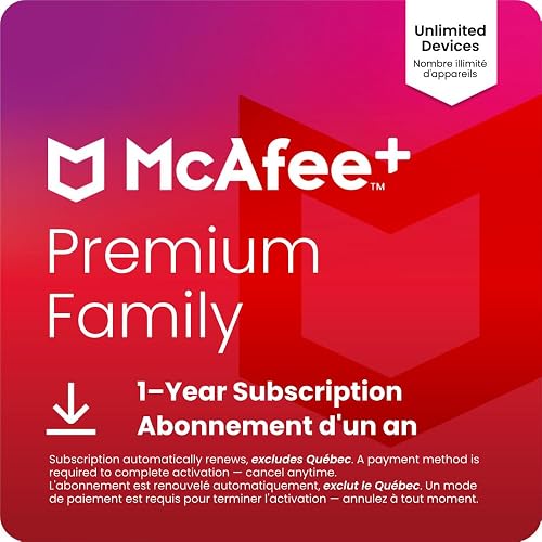 McAfee+ Premium Family 2026 Ready Unlimited Devices | All-In-One Cybersecurity Software includes Unlimited VPN, Identity Monitoring, and Antivirus | 1 Year Subscription with Auto-Renewal | Online Code