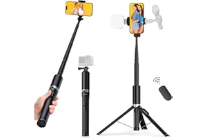 ATUMTEK 70" Phone Tripod, Extendable Selfie Stick Tripod with Bluetooth Remote, All-in-One Aluminum Phone Tripod Stand with Cold Shoe Mount for GoPro, 4"-7" iPhone and Android Smartphones Black