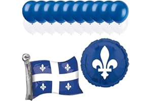 Quebec Flag Party Bundle with Fleur-de-lis Balloons, Blue and White Decorations for Festival, School, Birthday Celebrations