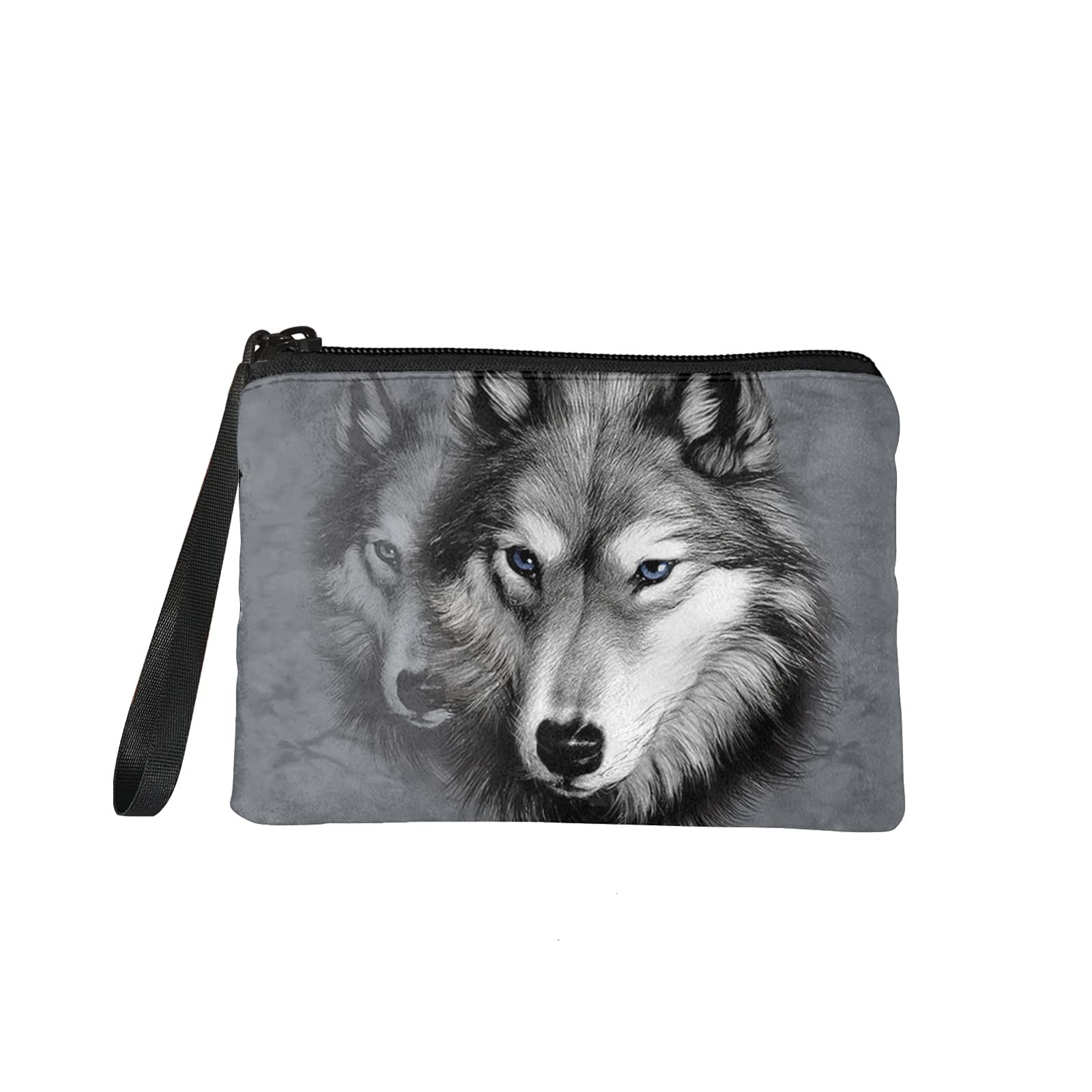 chaqlin Womens Coin Purse Change Cash Bag Flannel Mini Wallet Pouch Grey Wolf Print Coin Bags Make up Bags Pencil Case