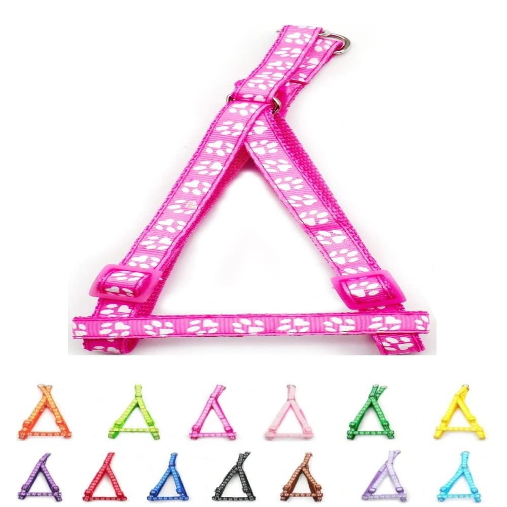 Small Dog Puppy Pet Cat Kitten Harness Pawprint Design Nylon Adjustable Chest Size 21-34cm Pink Magenta Rose
