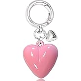 LAEKOU Aesthetic Cute Heart Keychain for Women, Y2K Key Chain Accessories for Car Keys, Silver Charms for Women Bag Purse