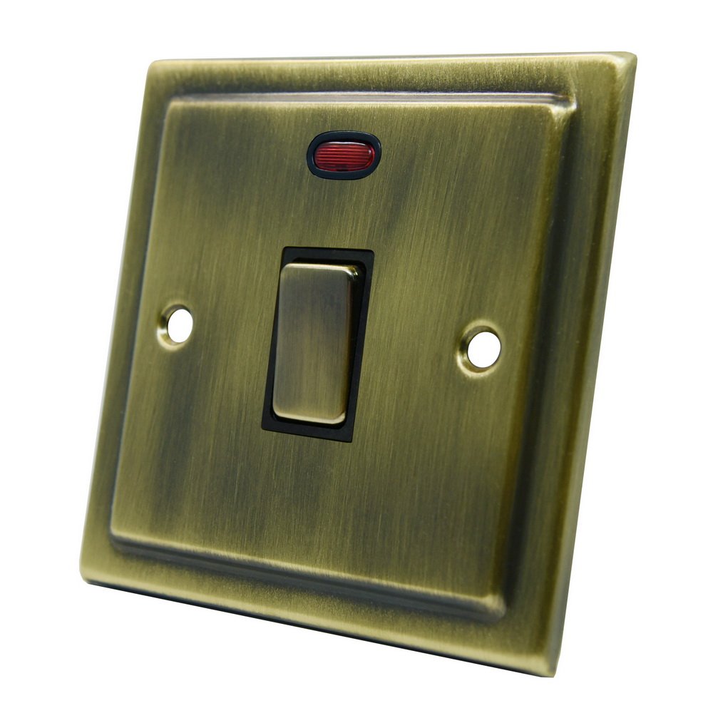 AET VAB20ASWIBB Victorian Antique Brass 20 Amp DP Switch-20A Double Pole Switch w/Neon Indicator, Green