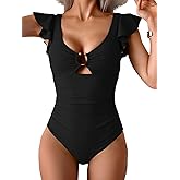 Eomenie Womens Ruffled One Piece Swimsuit Slimming Tummy Control Bathing Suit V-Neck Cutout Swimwear for Resort Wear