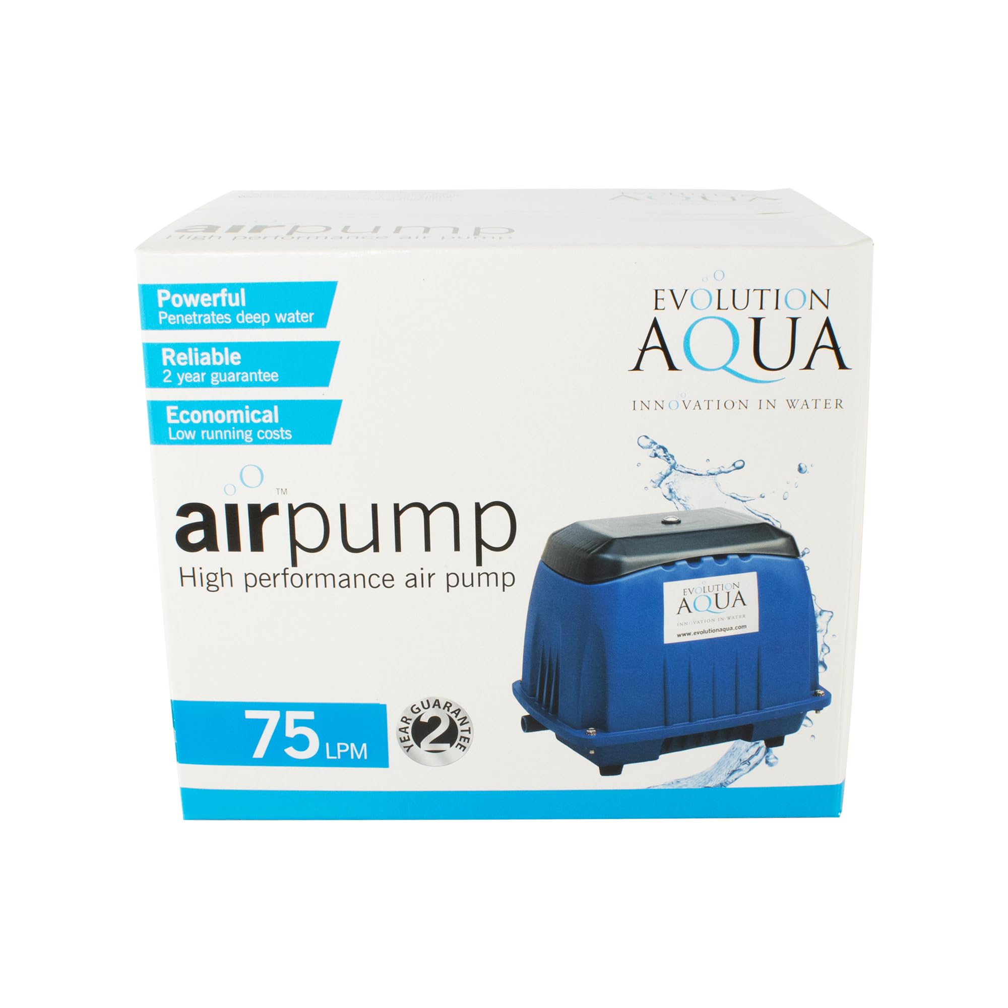 Evolution Aqua Air Pump – Quiet Fish Oxygen Pump & Pond Aerator for Outdoor Ponds, Koi Ponds, Fish Tanks | Reliable Oxygenator with Air Stones | Models 70–150 LPM (75 LPM)