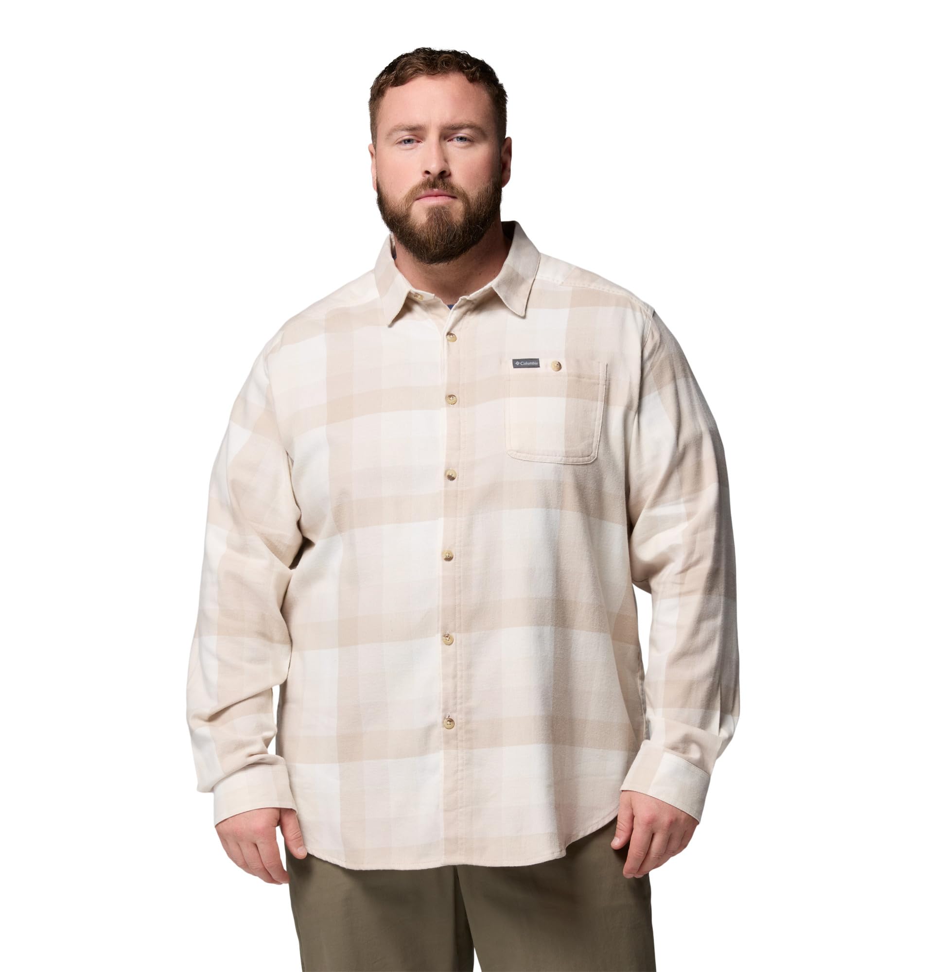 Columbia Mens Cornell Woods Flannel Long Sleeve Shirt, Dark Stone Multi Buffalo Check, 5X Image
