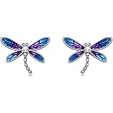 LUHE Owl/Dragonfly/Bee Stud Earrings Sterling Silver Cute Animal Earrings with Gemstone Jewelry Gift for Women