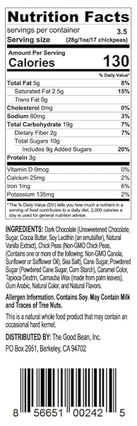 THE GOOD BEAN CHOCOLATE COVERED CHICKPEAS – MOCHA CHOCOLATE – 3.5 OZ RESEALABLE BAG – CRISPY CHOCOLATE CHICKPEA BEANS – CHOCOLATE SNACK WITH GOOD SOURCE OF PLANT PROTEIN AND FIBER