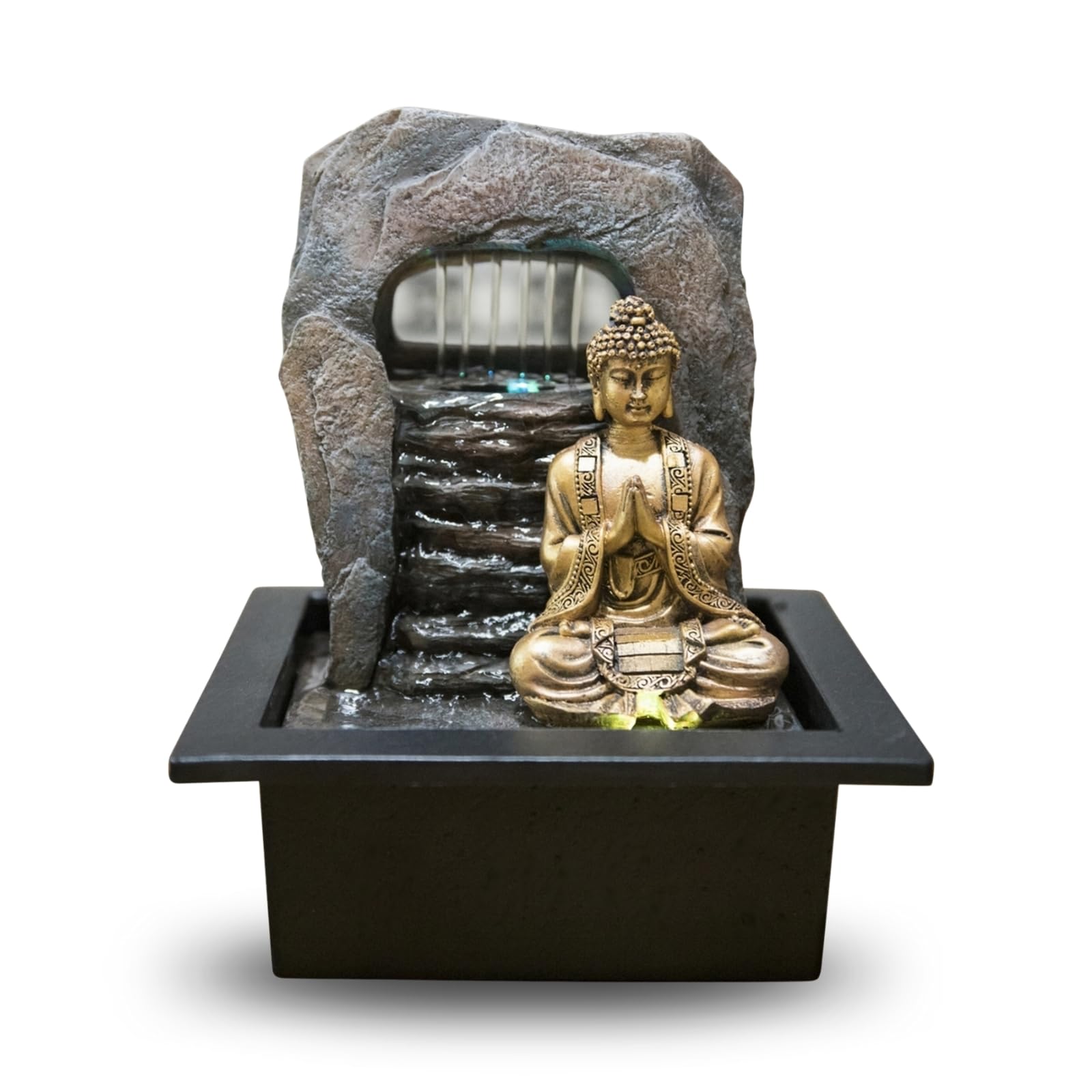 Zen Nature Buddha Indoor Fountain Relaxing Colourful Light, Party Gift Idea - Decorative Table Fountain, Decorative Feng Shui Good Luck Gift, H25 cm – Dao Zen'Light