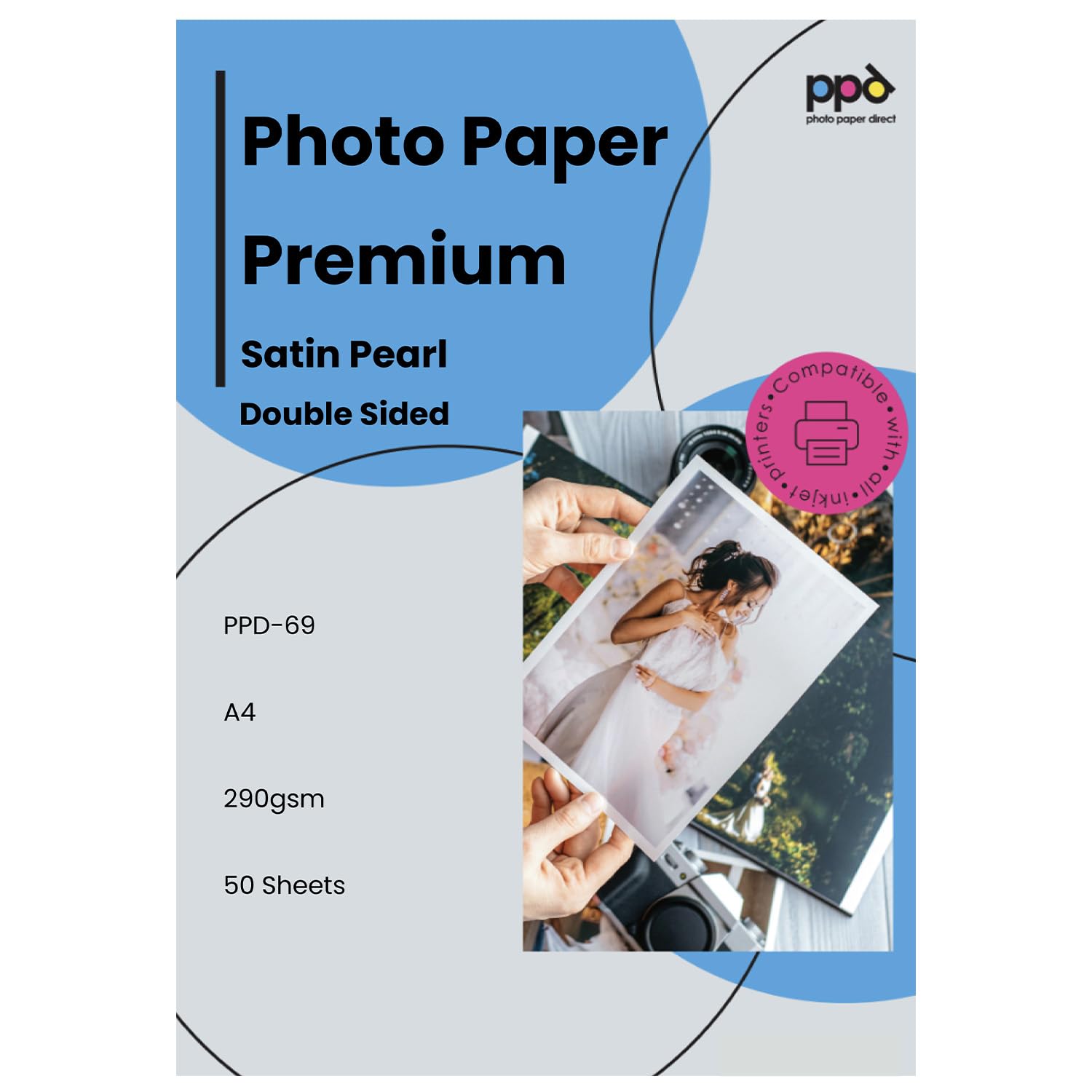 PPD 50 Sheets A4 Inkjet Professional Grade 290gsm Photo Paper Satin Double Sided PPD-69-50