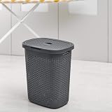 Addis Faux Rattan 50 Litre Laundry Hamper with Lid Charcoal Grey view 2