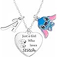 Stitch Necklace with Initial Letter Necklace A-Z Letter Ohana Necklace Stitch Birthday Gifts for Women Gifts for Daughter Sister Niece Friends