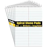 1InTheOffice Steno Pads Spiral 6x9, Top Spiral Note Pads White Gregg Ruled, 80 Sheets, 6 Packs