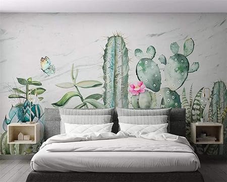 Fresque Murale Stickers Muraux Cactus Papillon Fleur Moderne Petit Fond Frais Mur 3d Papier Peint A La Main Amazon Fr Bricolage