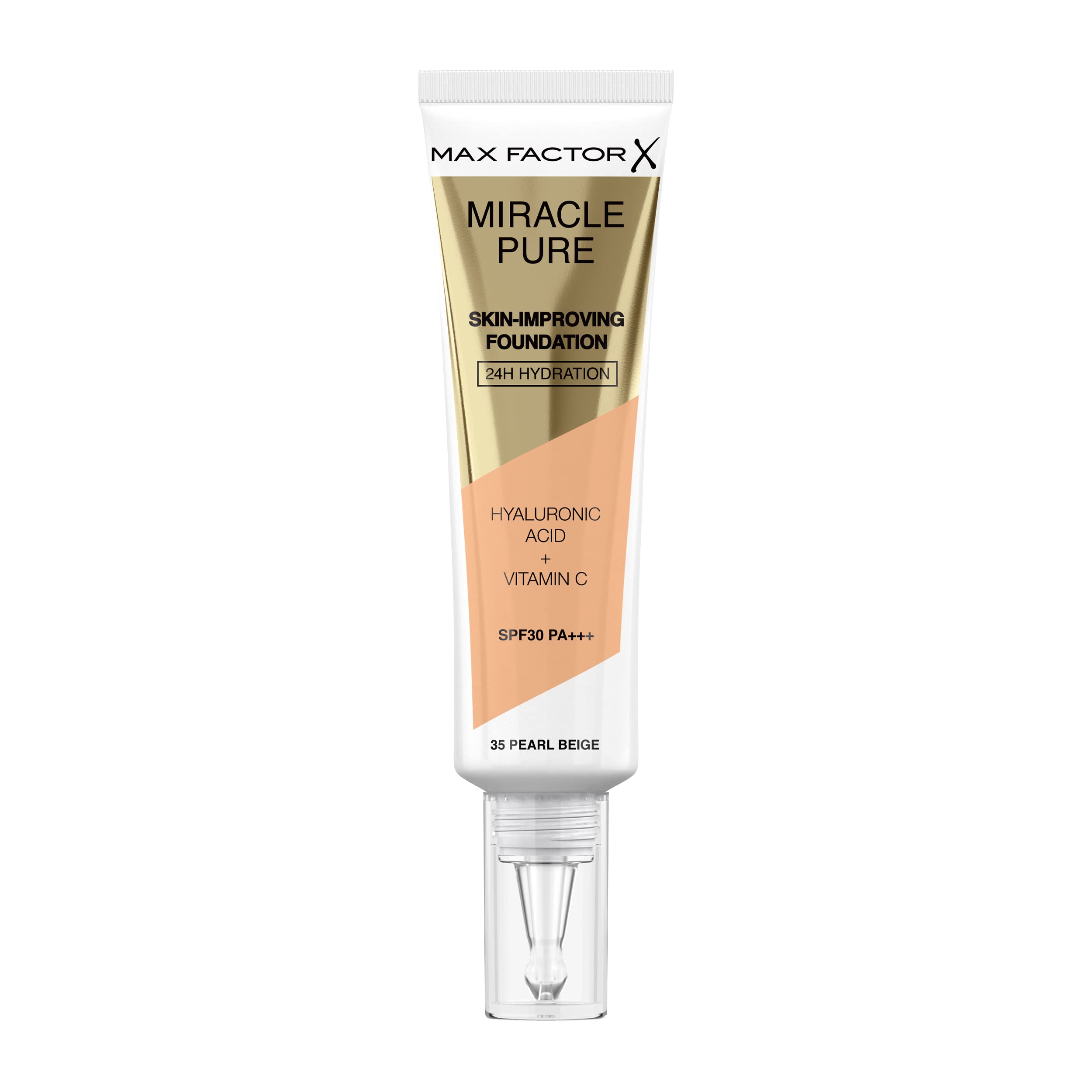 Max Factor Miracle Pure Liquid Foundation, Pearl Beige, Full Coverage, Flawless and Radiant Finish, Lightweight Formula, Smudge Resistant, Non Pore-Clogging, Fragrance Free, 35ml