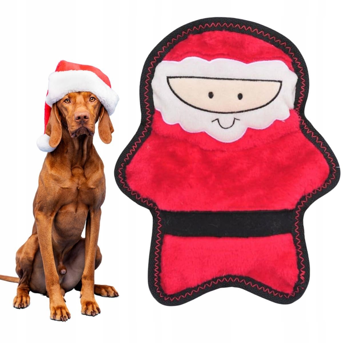 ZippyPaws Holiday Z-Stitch - Santa Dog Tough Plush Toy for Dogs
