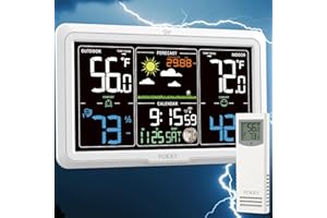 Fokey Weather Station Wireless Indoor Outdoor, Indoor Outdoor Thermometer Wireless Clock, Weather Stations Digital Home Gauge 7.6in Large Display Atomic Clock Temperature Humidity Phase, White