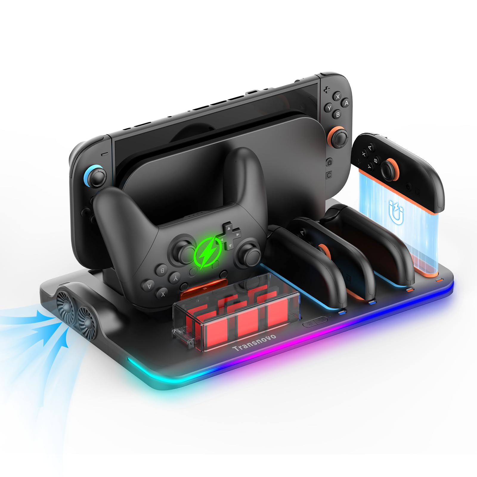 Cooling Fan Pro Controller & Joycons Charger for Switch 2 (2025), Cool Down Joy Con Charging Dock Accessories for Switch2, Cools to Enhance Performance & Extend Console Battery Life (Black)