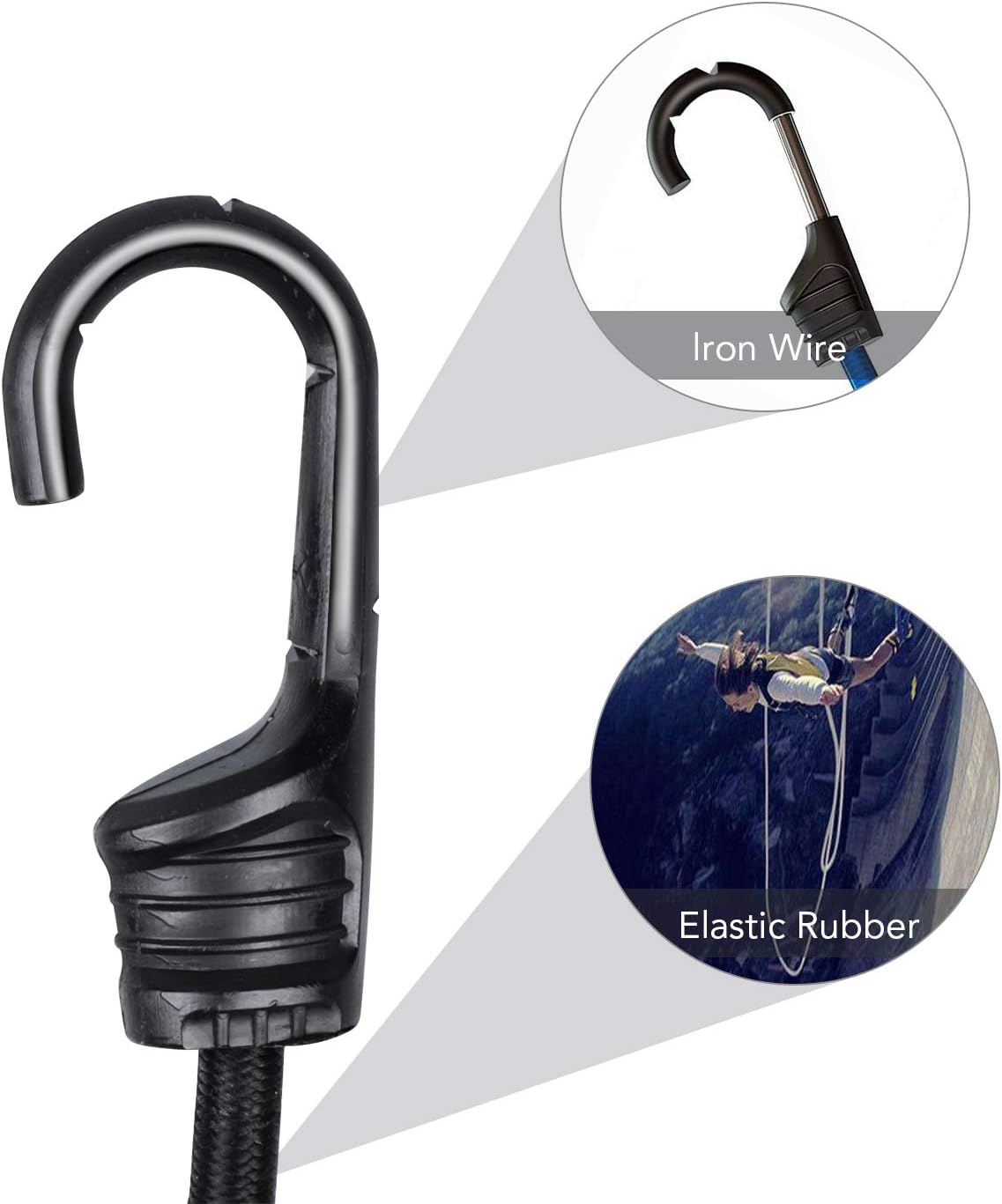 ZHOUBIN 48 Inch Black Bungee Cords with Hooks Heavy Duty, 2 Pcs: Automotive