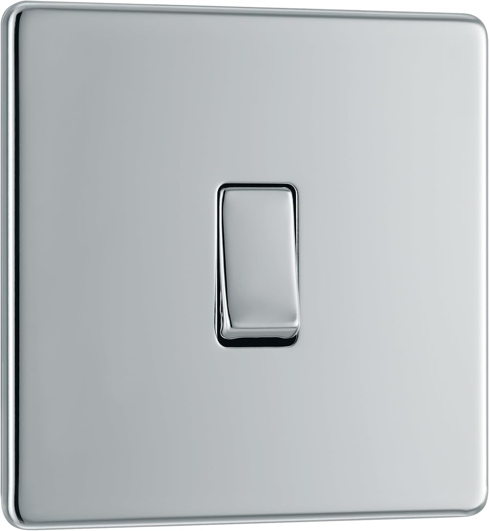 BG Electrical 2 Way Light Switch Screwless Polished Chrome Slim Profile 20A