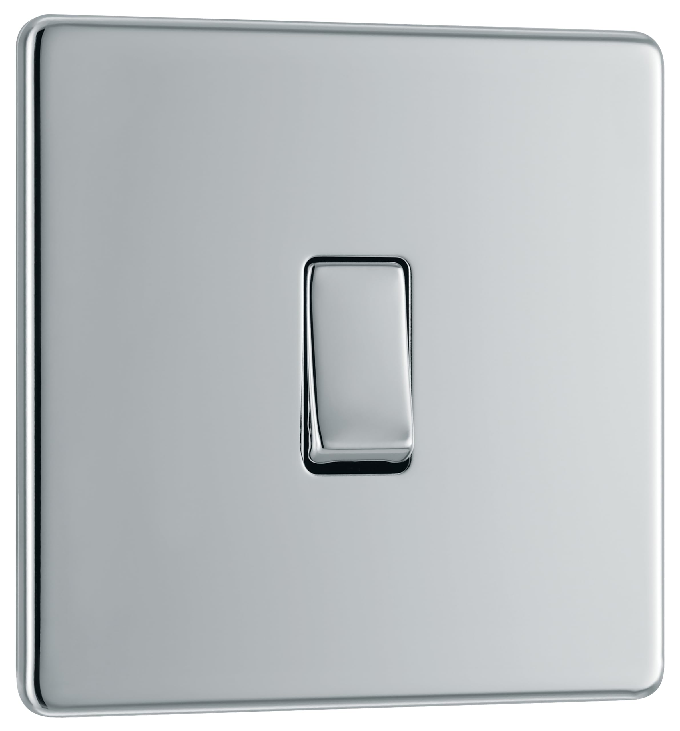 BG Electrical Single Wall Light Switch, 2 Way, Screwless Front Plate, Slim Profile, Premium Flatplate, Polished Chrome, 20A, 16AX, FPC12